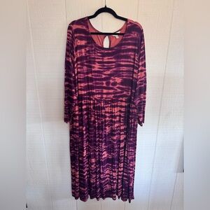 Terra & Sky Pink and Purple Tie-Dye Long Sleeve Maxi Dress